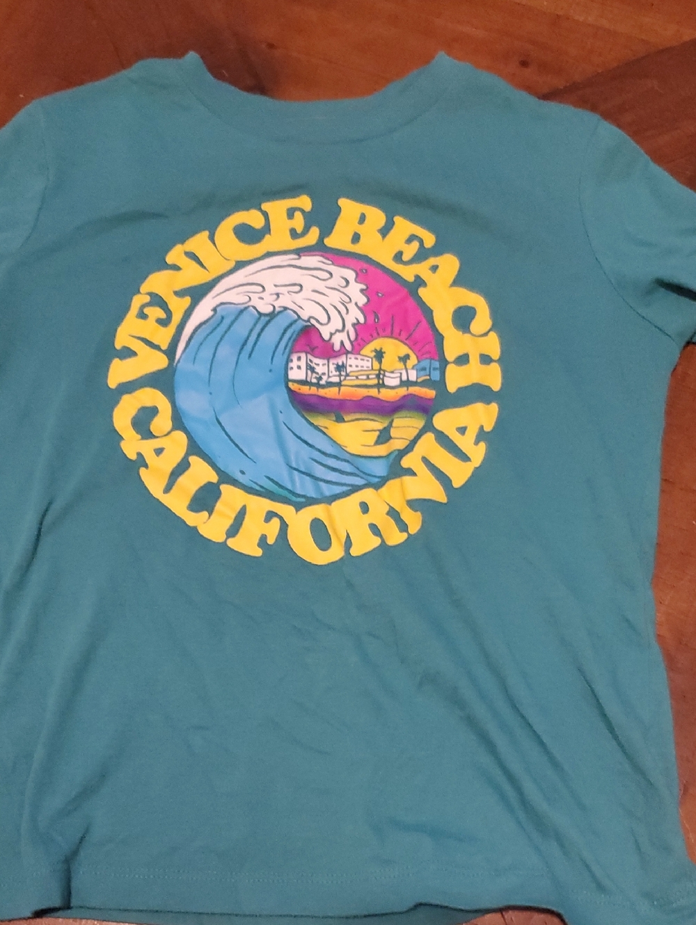 Old Navy Teal Short Sleeve Tee with Yellow Venice Beach California Graphic